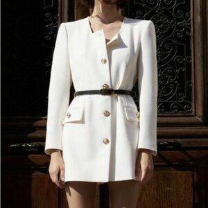 ZARA WHITE BELTED BLAZER DRESS